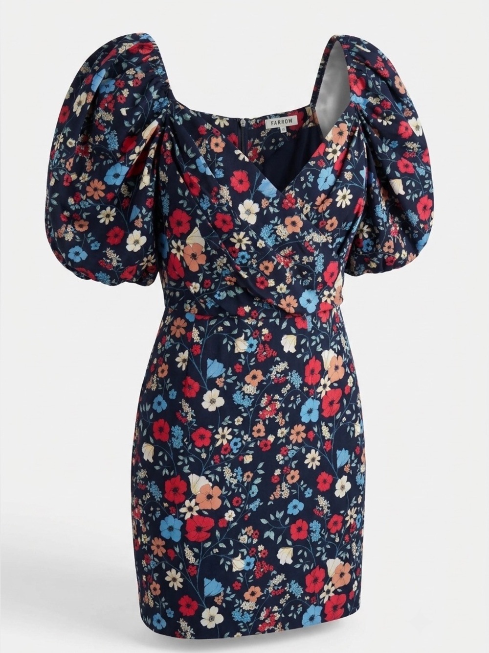 Women’s Navy Floral Puff-Sleeve Mini Dress by FARROW